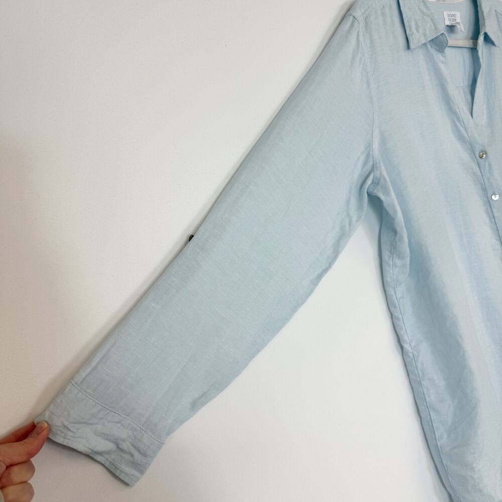 Sigrid Olsen 100% Linen Light Blue Button Down Long Sleeve Top Women's XL - Picture 3 of 12